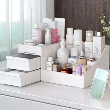 Imagem de Organizador de Mesa Maquiagem Make Escritorio Porta Treco Caneta com Gaveta Escritório