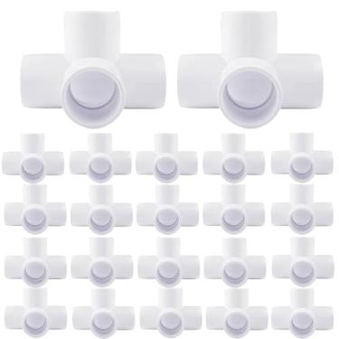 Imagem de Conexões de conector de PVC de 4 vias de 3/10.2 cm - 20 encaixes de cotovelo e T para tubos SCH40 - Construa móveis de PVC resistentes