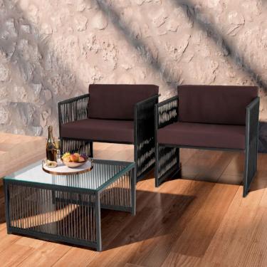 Imagem de Conjunto de 2 Poltronas e Mesa de Centro Quadrada com Tampo de Vidro Santigo