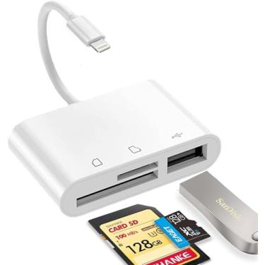 Imagem de [Certificado Apple MFi] Leitor de cartão SD para câmera iPhone iPad, câmeras 3 em 1, leitor SD com entrada USB OTG duplo para MicroSD/TF, adaptador de visualização de câmera de jogos de trilha para