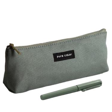 Imagem de Estojo de lona criativo de grande capacidade, bolsa de armazenamento de papelaria minimalista para estudantes, Verde (triângulo), tamanho �nico