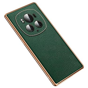 Imagem de POYUFRG Capa de negócios para Honor Magic 6 Pro/6, fina textura de lichia, capa moderna, proteção total para lentes de couro, verde, 6Pro