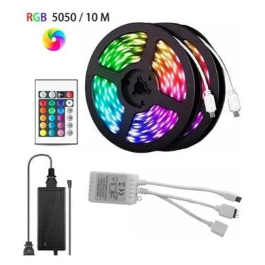 Imagem de 10 Metros Fita Led 5050 Rgb Rolo 600led Ip65 Controle Remoto+ Fonte Bi