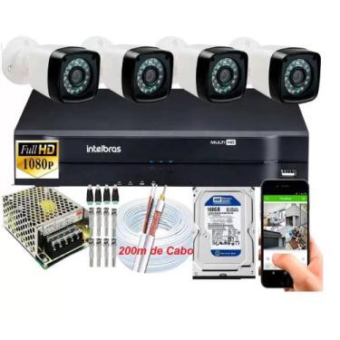 Imagem de Kit 4 Cameras Segurança 1080p Full Hd Dvr Intelbras 4ch C/hd 160Gb e 2