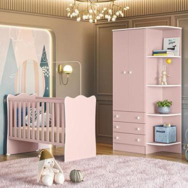 Imagem de Quarto Infantil Completo Ana 2 Portas 3 Gavetas Rosa - Pnr Móveis, Ros