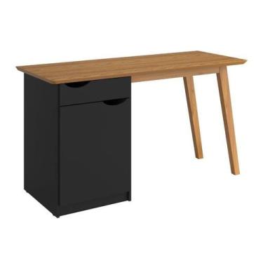 Imagem de Escrivaninha PR Estilo Retrô Moderno Cor Preto / Cumaru - PT