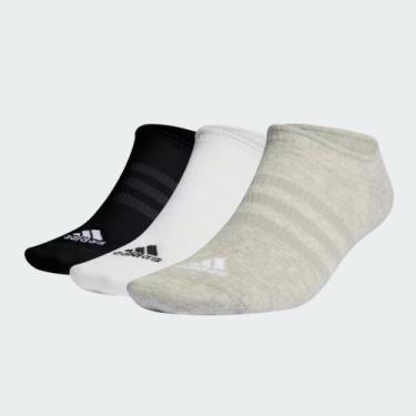 Imagem de Kit Meia Feminino Soquete Leve Adidas 3 Pares Cinza Preto E Branco, Mg