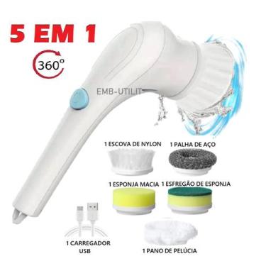 Imagem de Escova de Limpeza Sem Fio Multifuncional 5 EM 1 Recarregável USB com 5