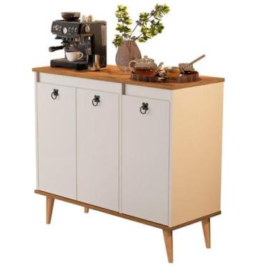 Imagem de Buffet / Balcão JA Estilo Retrô Com Pés em Madeira Maciça Cor Off Whit