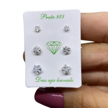 Imagem de Brinco Trio Estrela Prata 925 Delicada Ponto de Luz - RaraSteel Pierci