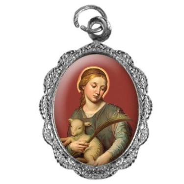 Imagem de 100 Medalhinhas de Santa Inês Níquel       - SJO Artigos Religiosos