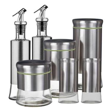 Imagem de Conjunto Vidro Inox Galheteiro e Utensílios 7 Peças - Rio de Ouro