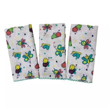 Imagem de Kit 3 Fraldas de Pano Estampada Desenhos Variados - Roma baby, Rosa