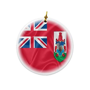 Imagem de Rikki Knight Ornamentos de Natal frente e verso em porcelana redonda design bandeira das Bermudas