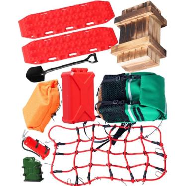 Imagem de BRCatWPark RC Crawler Car Decoration Upgrades Part for 1/10 Trx4 Trx6 Axial SCX10 Redcat GEN 7 8 Rc4wd,10PCS Decoration Luggage Net/Package/Luggage/Fuel Tank/Shovel/Sand Ladder(Red)