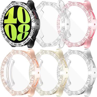 Imagem de RICHONE [Pacote com 6 capas brilhantes compatíveis com Samsung Galaxy Watch 6 44 mm, capas de TPU macio, diamantes de 2 fileiras, amortecedor de proteção total 110*strass (6 peças, SM-R940)