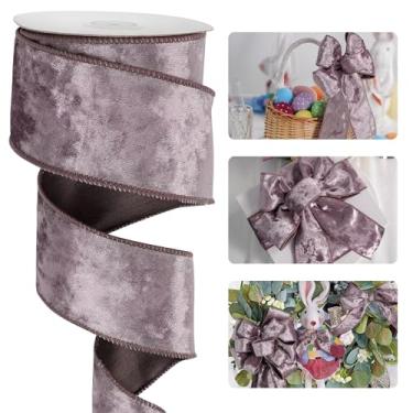 Imagem de HUIHUANG Fita de veludo roxo com fio de 6,35 cm, fita de arame roxa empoeirada para grinaldas, fabricação de laços, embrulho de presente, guirlanda, artesanato DIY, decoração de Páscoa, decoração de