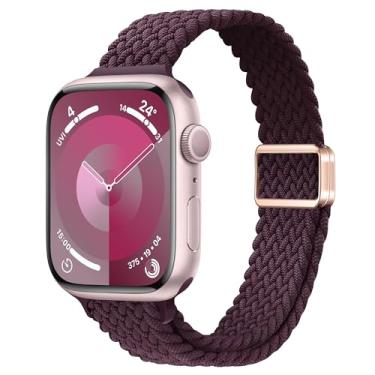 Imagem de ALSMGGBPAF Pulseira feminina de nylon trançado fina compatível com Apple Watch séries 10, 9, 8, 7, 6, SE, 5, 4, 3, 2 e 1 de 42 mm, 41 mm, 40 mm, 44 mm, 45 mm, 2 e 1 de 42 mm, 41 mm, 40 mm, 44 mm, 46