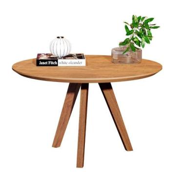 Imagem de Mesa Centro Redonda Tripé Madeira Modelo Pequena Preta Branco Off Whit