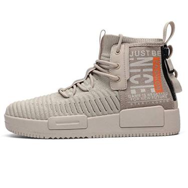 Imagem de RUNMAXX Tênis masculino moderno para caminhada com cadarço e cano alto estiloso, atlético, casual, Bege, 45