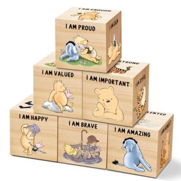 Imagem de Tillfuru - 6 Peças Decoração Berçário Ursinho Pooh - Madeira de Qualidade - Blocos Decorativos - Decoração de Prateleira - Cor da Madeira