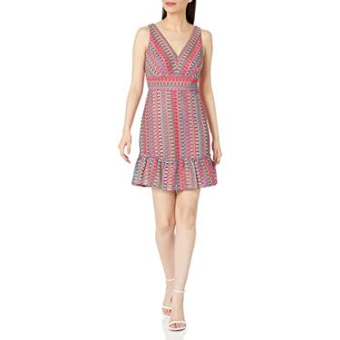 Imagem de Donna Morgan Vestido feminino colorido de crochê, sem mangas, acima do joelho, com bainha e babados, Multi, 50