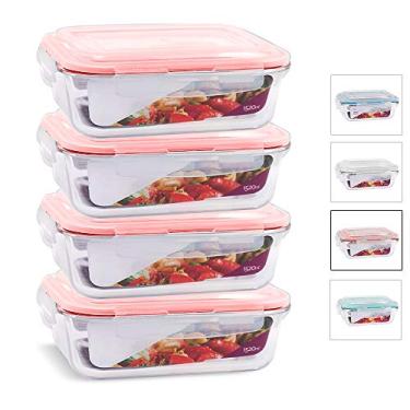 Imagem de KIT 4 Potes de Vidro Retangular com Tampa Hermética 1520ml Cor:Vermelho (QH)