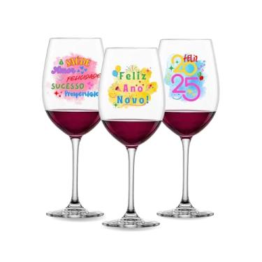 Imagem de Kit 3 Taças Vinho Drinks 465ml Vidro Estampada Personalizada Fim De Ano Colorida Brindar Ano Novo Taça Reveillon Decorativa 2025