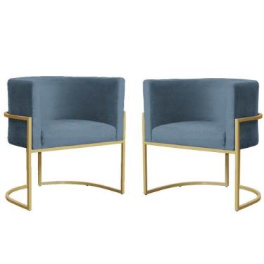 Imagem de Kit 02 Poltrona Luana Base Metálica Linho Azul - Vallisa Decor - Valli