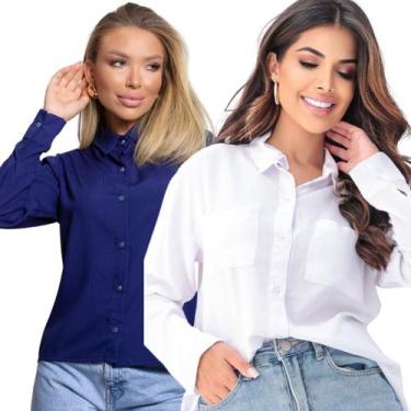 Imagem de Kit 2 Camiseta Social Feminina Manga Comprida Social - Gisele Freitas 