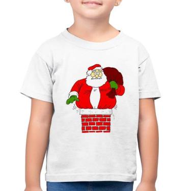 Imagem de Camiseta Algodão Infantil Papai Noel Chaminé - Foca na Moda, Branco, 4