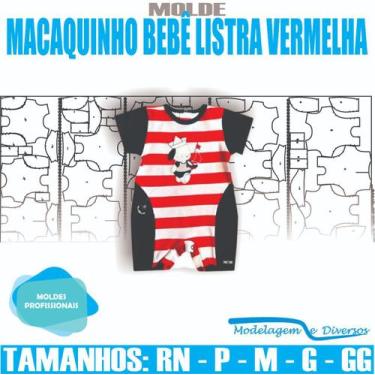 Imagem de Molde macaquinho listra, modelagem&diversos, rn-gg, correios