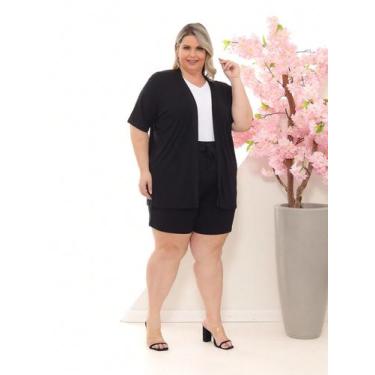 Imagem de Conjunto Kimono Plus Size Com Bermuda De Malha Moda Verão - Curvy Plus