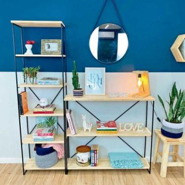 Imagem de Cantinho Estante e Aparador Industrial de Ferro e Madeira Natural e Pr