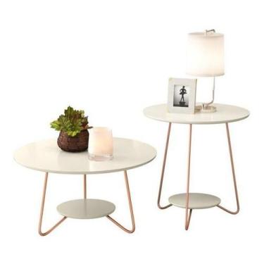 Imagem de Conjunto Mesas Liz Centro + Lateral Retrô Pés Ferro Off Whit - EJ Móve