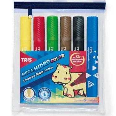 Imagem de Canetinha Hidrográfica Mega Hidro Color Super Jumbo Com 6 Cores - Tris