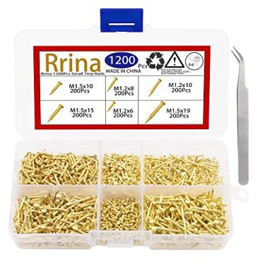 Imagem de Rrina 1200Pcs Small Tiny Nails Carbon Steel Brass Plated for Wooden DIY Micro Mini Nails M1.2/1.5 Assortment Kit 6 Sizes