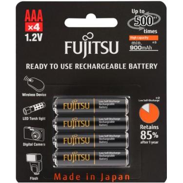 Imagem de Cartela c/ 4 pilhas PRETAS AAA PALITO recarregáveis Fujitsu Premium, m