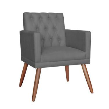 Imagem de Poltrona Decorativa Pés Palito Nina Encosto Estilo Capitonê Cinza - DS