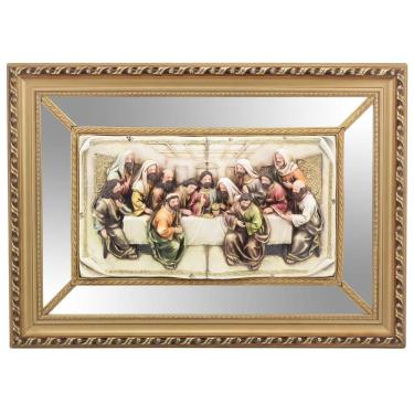 Imagem de Quadro Santa Ceia Páscoa Espelhada Detalhes Dourados 55Cm