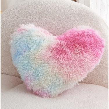 Imagem de Almofada de coração fofa MOOWOO Rainbow Faux Fur 40x40cm