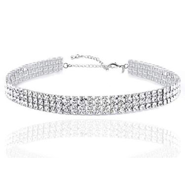 Imagem de Colar de corrente em camadas, design de dente de tubarão, borla, strass branco, colares gargantilhas para mulheres na moda, Aço inoxidável