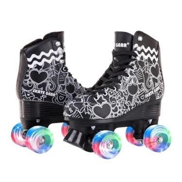 Imagem de Skate Gear Patins Quad Roller com suporte extra para crianças e adultos (gráfico preto com LED, 2 jovens)