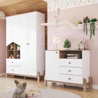 Imagem de Henn - Quarto de Bebê Guarda Roupa 4 Portas e Cômoda Ternura Henn