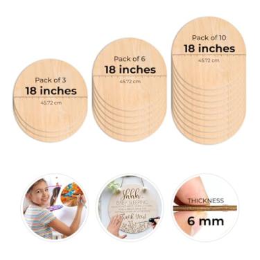 Imagem de PAXNOK Círculos de Madeira Inacabados para Artesanato de 18" de Diâmetro Feitos de Compensado Natural de 1/4 De", Um Pacote de 3 Recortes Redondos de Madeira Grossa para Decoração (18")