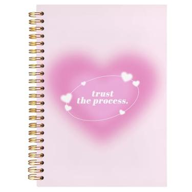 Imagem de BearCake Caderno moderno Y2K rosa Aura Preppy Diário, Trust the Process Cadernos inspiradores, cadernos estéticos, material de escritório rosa estético, caderno espiral de capa dura 14 x 21 cm