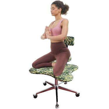 Imagem de Cadeira de escritório com pernas cruzadas, banco de meditação para sentar, cadeira ergonômica ajustável para crianças e adultos ajoelhados, cadeira de escritório para TDAH com apoio lombar (