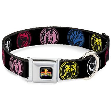 Imagem de Buckle-Down Coleira para cães com fivela de cinto de segurança - botões com logotipo de animal Power Ranger preto/multicolorido