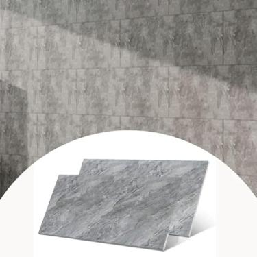 Imagem de Kit 10 Placas Autocolantes Mármore Adesivo Vinílico 3D Cinza Escuro Brilhoso 60x30 Brinovar