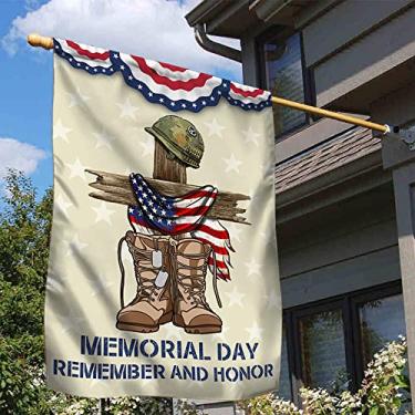 Imagem de Bandeira de decorações do Memorial Day, decoração do Memorial Day ao ar livre e interno, bandeira do dia da independência, decoração patriótica, banner de agradecimento do dia da memória, bandeira de jardim patriótico, bandeiras de casa 76 x 102 decoração externa dupla face